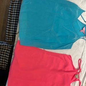 Two spaghetti strap tops j. Crew (polyester)and Lilly Pulitzer (silk) XXS & 00.